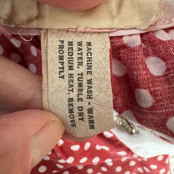 Vintage 1950s Red & White Polka Dot Button-Up House Dress With Short Sleeves - Picture 6 of 16